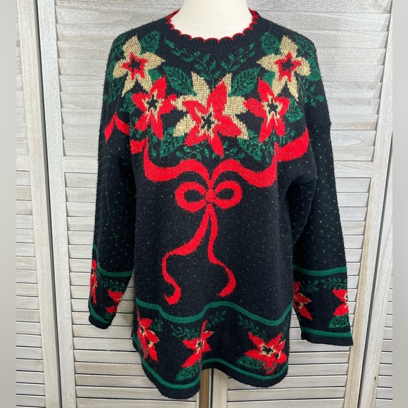 DANA SCOTT Vintage Christmas Holiday Poinsettia Sweater-Medium - Picture 1 of 2